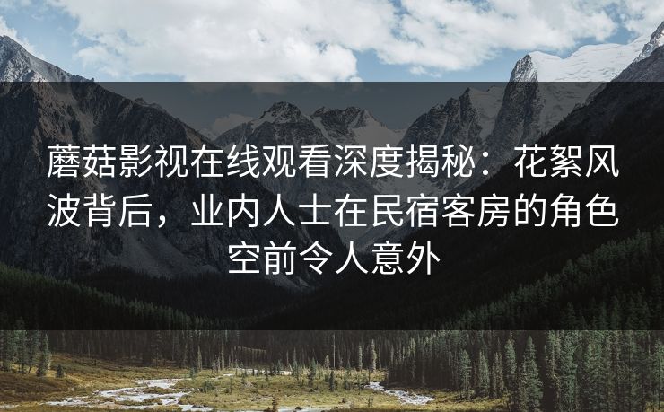 蘑菇影视在线观看深度揭秘：花絮风波背后，业内人士在民宿客房的角色空前令人意外
